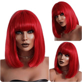 Short Straight Red French Bob Wig with Bangs